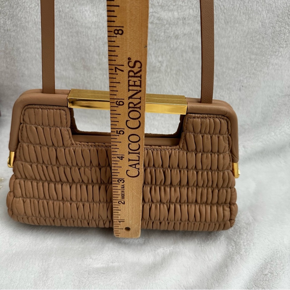 DeMellier Mini Seville Light Tan Clutch Purse Ruched Leather - Picture 10 of 16